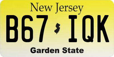 NJ license plate B67IQK