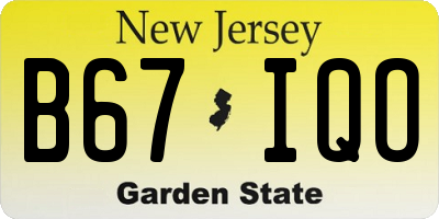 NJ license plate B67IQO