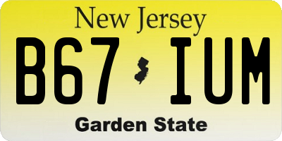 NJ license plate B67IUM