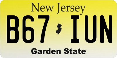 NJ license plate B67IUN