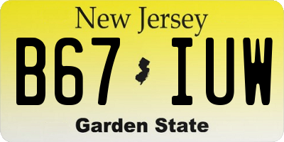 NJ license plate B67IUW
