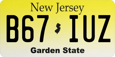 NJ license plate B67IUZ