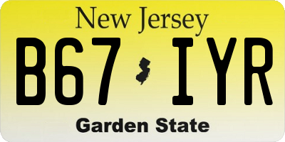 NJ license plate B67IYR