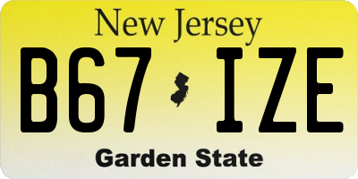 NJ license plate B67IZE