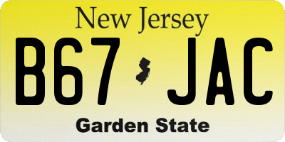 NJ license plate B67JAC