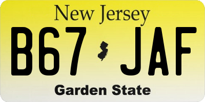 NJ license plate B67JAF