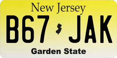 NJ license plate B67JAK