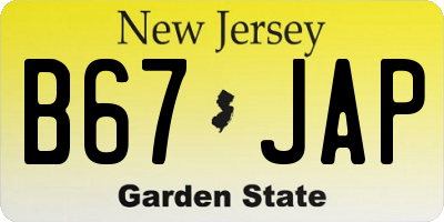 NJ license plate B67JAP