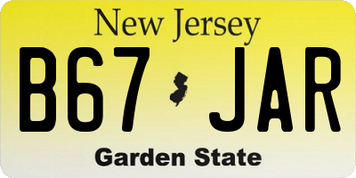 NJ license plate B67JAR