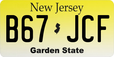 NJ license plate B67JCF