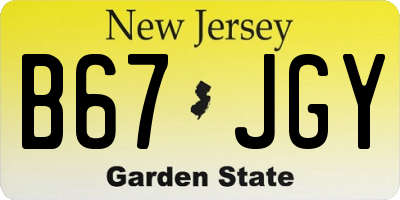 NJ license plate B67JGY