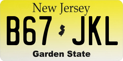NJ license plate B67JKL