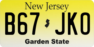 NJ license plate B67JKO