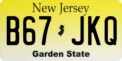 NJ license plate B67JKQ