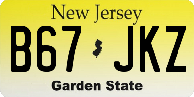NJ license plate B67JKZ