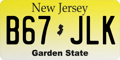 NJ license plate B67JLK