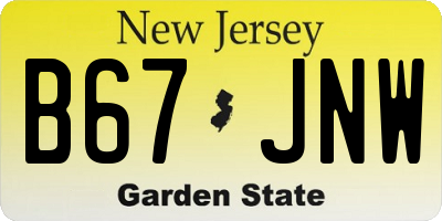 NJ license plate B67JNW