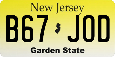 NJ license plate B67JOD