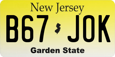 NJ license plate B67JOK
