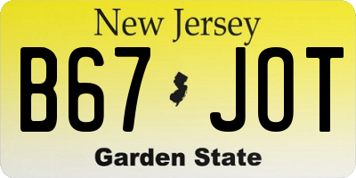 NJ license plate B67JOT