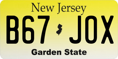NJ license plate B67JOX