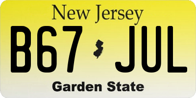 NJ license plate B67JUL