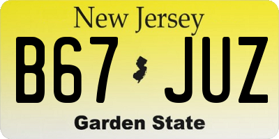 NJ license plate B67JUZ