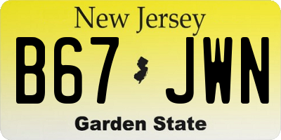 NJ license plate B67JWN