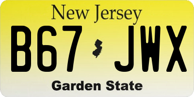 NJ license plate B67JWX