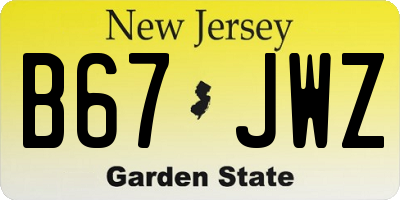 NJ license plate B67JWZ