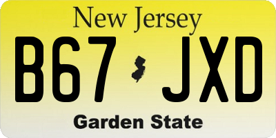 NJ license plate B67JXD