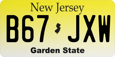 NJ license plate B67JXW