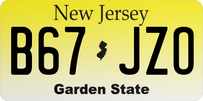 NJ license plate B67JZO