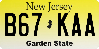 NJ license plate B67KAA