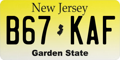 NJ license plate B67KAF