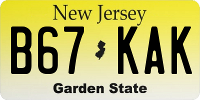 NJ license plate B67KAK