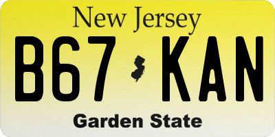 NJ license plate B67KAN