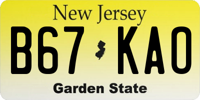 NJ license plate B67KAO