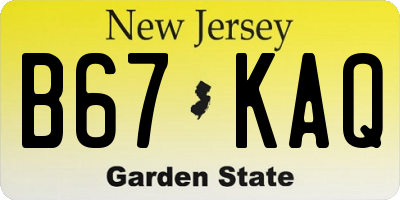 NJ license plate B67KAQ