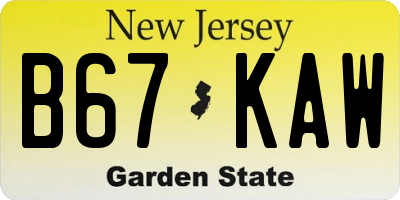 NJ license plate B67KAW