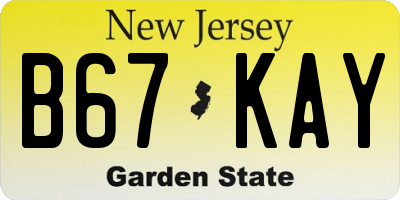 NJ license plate B67KAY