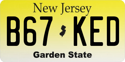 NJ license plate B67KED