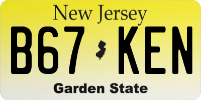 NJ license plate B67KEN