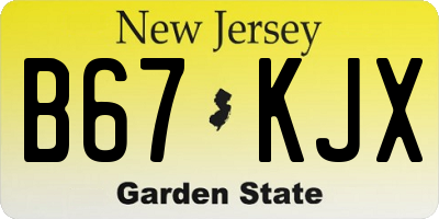 NJ license plate B67KJX