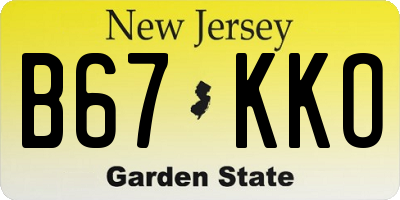 NJ license plate B67KKO
