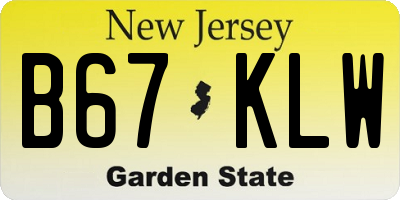 NJ license plate B67KLW