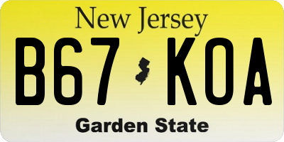 NJ license plate B67KOA