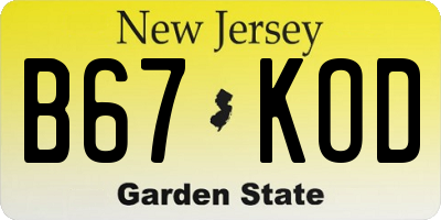 NJ license plate B67KOD