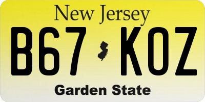NJ license plate B67KOZ