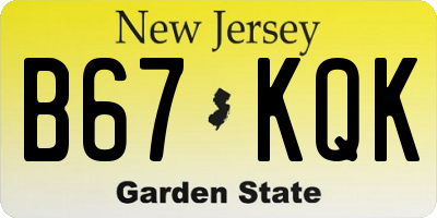 NJ license plate B67KQK